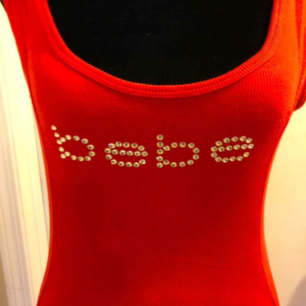 Bebe red tank dress with rhinestone detail